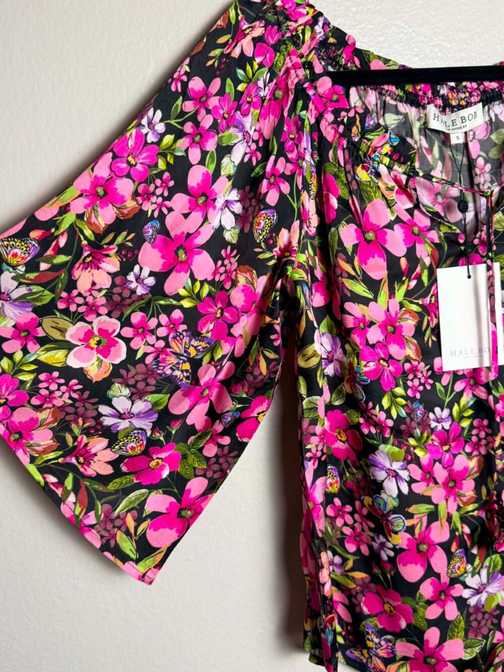 Hale Bob Vibrant Pink Floral Off-Shoulder Blouse - Picture 4 of 8